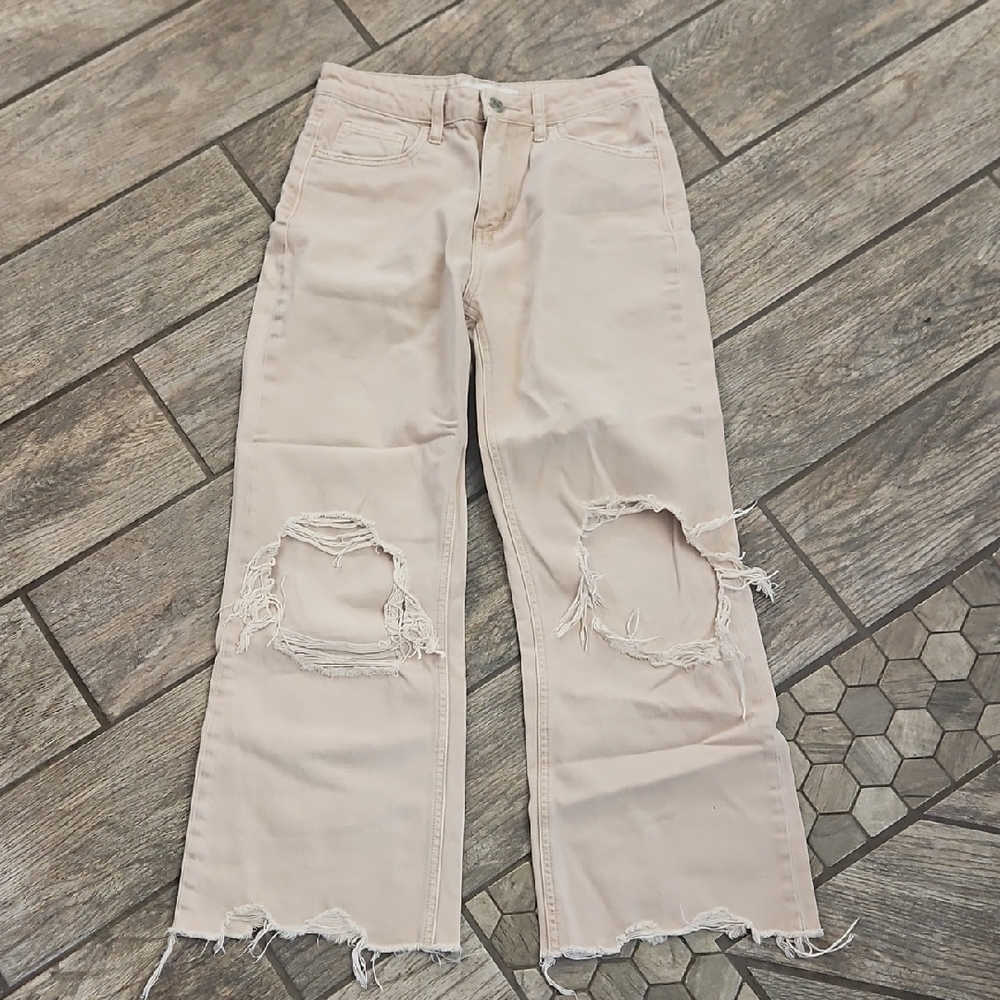 Womens Light Pink Distressed Knee-Rip Vervet Jeans Size 25 - Picture 1 of 4